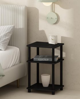 Furinno Just 3-Tier Turn-N-Tube Open Storage Nightstand, 1-Pack, Plastic Poles, Americano/Black