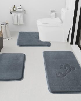 HUXMEYSON Bathroom Rugs Sets 3 Piece, Non-Slip & Quick Dry Bath Mat Set, Ultra Soft Velvet Bath Rugs for Bathroom, Toilet and Shower Floor, Grey