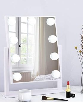 Lighted Makeup Mirror Hollywood Mirror Vanity Mirror with Lights, Touch Control Design 3 Colors Dimable LED Bulbs, Detachable 10X Magnification, 360°Rotation, (White) 12" L x 14" W