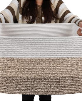 OIAHOMY Large Blanket Basket, 22”x17”x12” Rectangle Woven Baskets, Nursery Blanket Storage Living Room, Toy Storage With Handle, Large Baskets for Organizing-Gradient Yellow