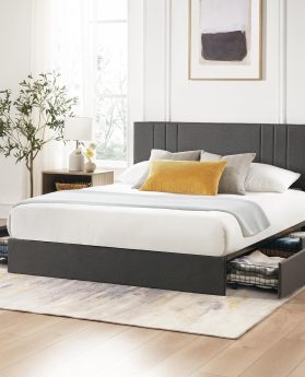 Zinus Billie Platform Bed Frame, Four Underbed Storage Drawers, Height Adjustable Headboard, Upholstered Style, Full
